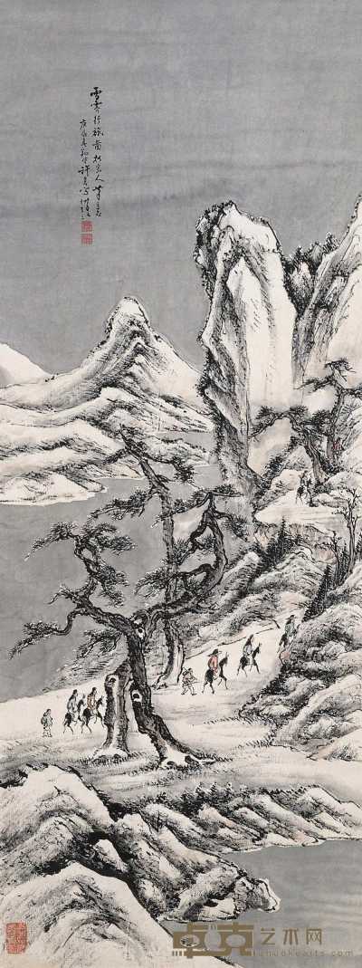 许尧 1940年作 雪霁行旅图 立轴 97×36cm